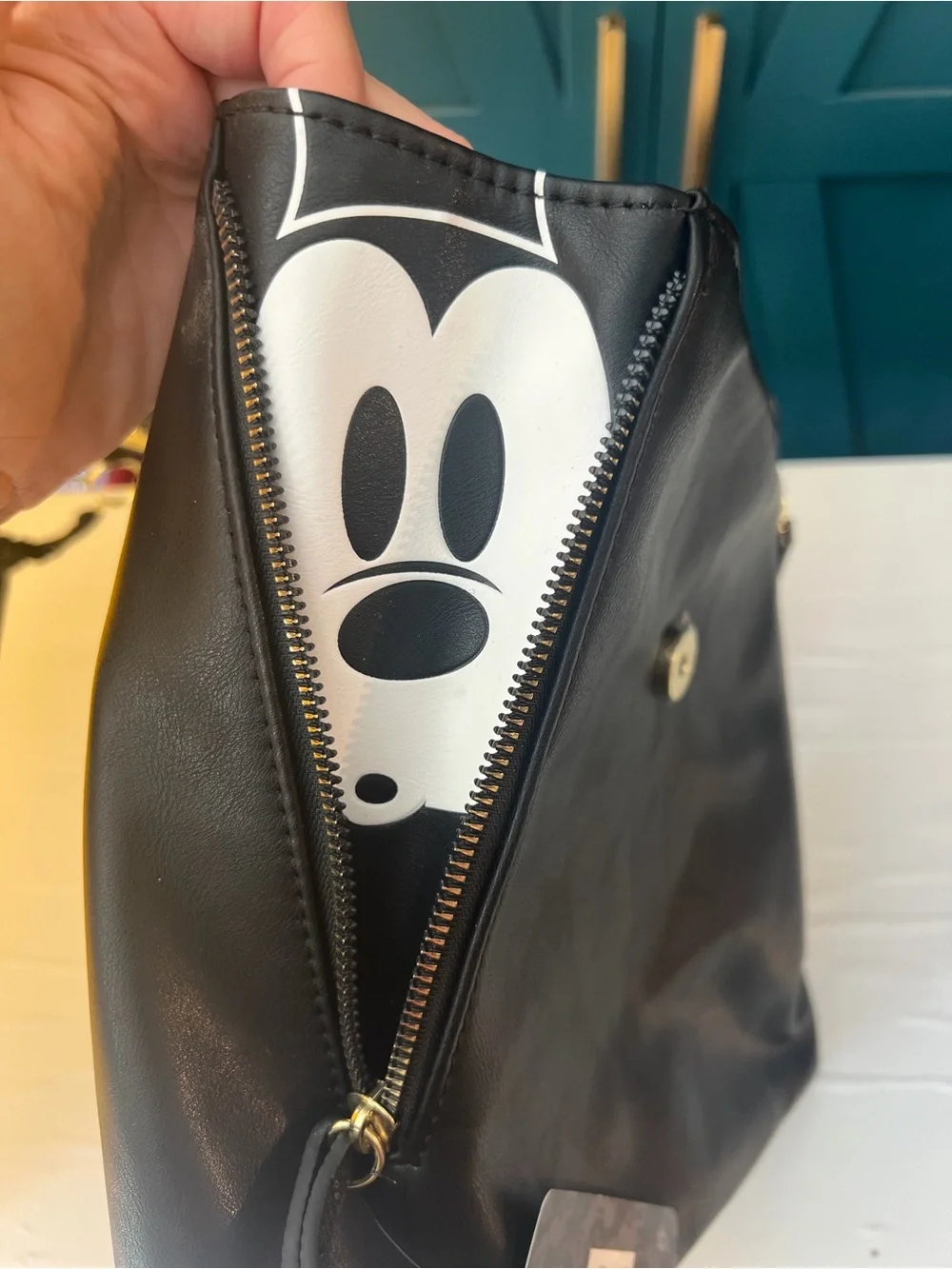 Black Faux Leather Mickey Backpack NWOT